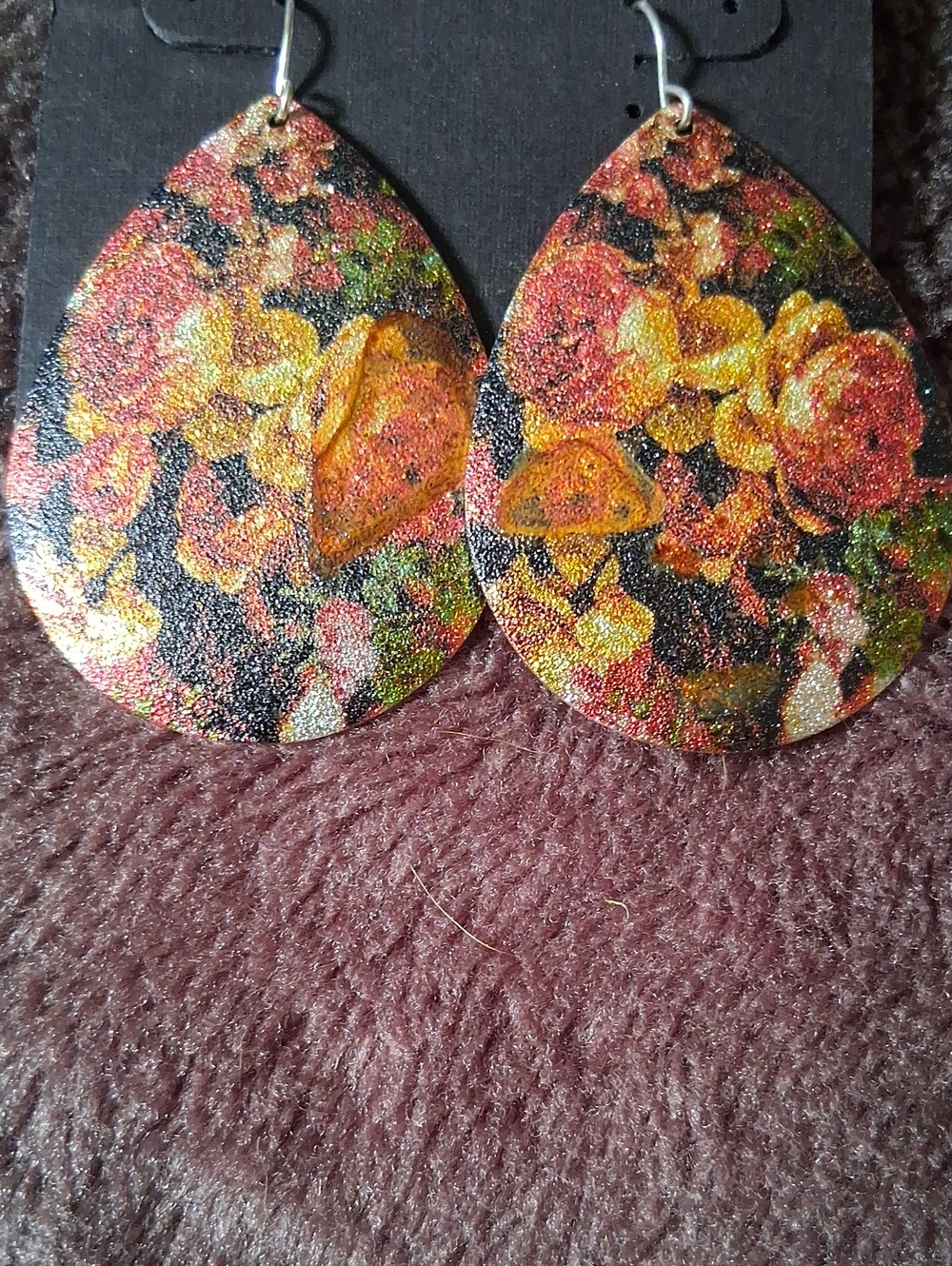 Handmade Floral Teardrop Earrings - Yellow and Black